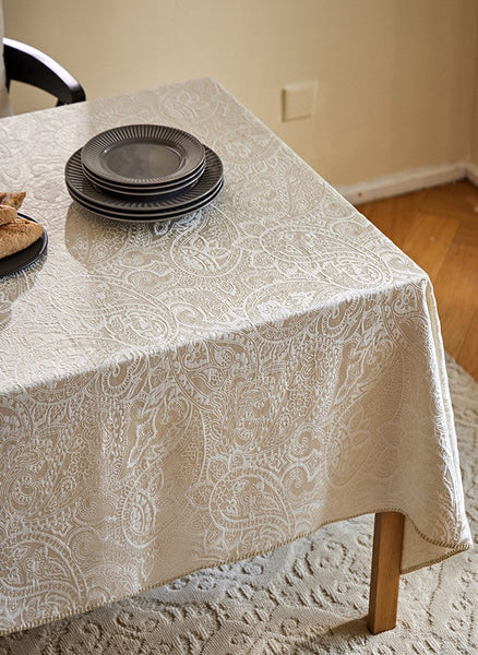Simple Modern Rectangle Tablecloth for Dining Room Table, Cotton and Linen Flower Pattern Table Covers for Round Table, Square Tablecloth for Kitchen-artworkcanvas