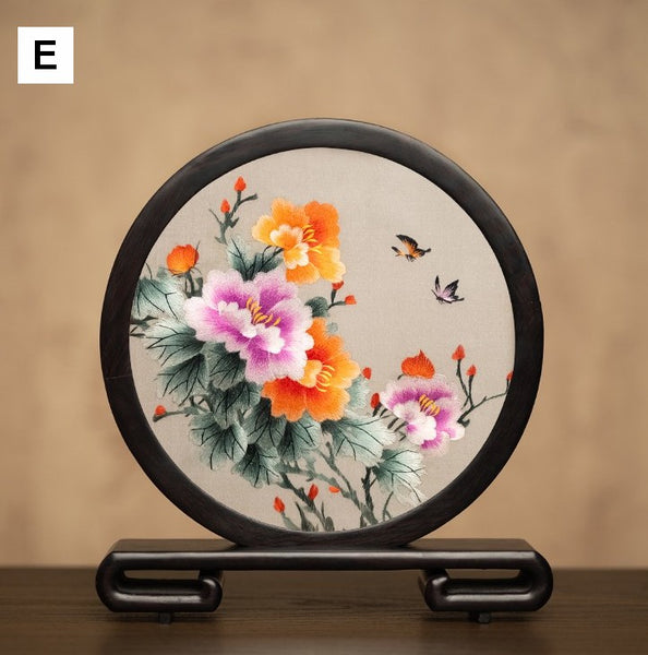 Unique Birthday Gift, Traditional Chinese Suzhou Embroidery Ornament, Exclusive Business Present Flower and Butterfly Embroidered Decor, Premium Souvenir-artworkcanvas
