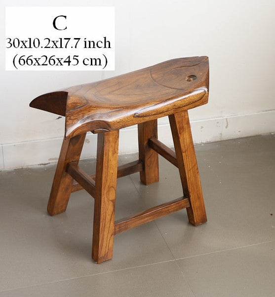 Solid Wood low Stool, Creative Shoe-changing Stool, Handmade Vintage Old Elm Wood Stool, Children's Wooden Stool, Sofa Stool, Dining Table Stool-artworkcanvas