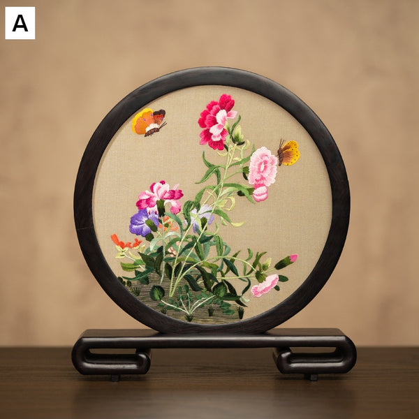 Unique Birthday Gift, Traditional Chinese Suzhou Embroidery Ornament, Exclusive Business Present Flower and Butterfly Embroidered Decor, Premium Souvenir-artworkcanvas