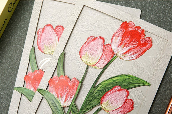 Tulip Flower Greeting Cards, Creative Birthday Greeting Card, Beautiful Greeting Cards to Friends, Original Handmade Greeting Cards-artworkcanvas