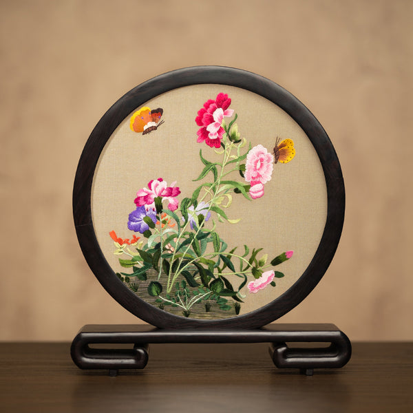 Unique Birthday Gift, Traditional Chinese Suzhou Embroidery Ornament, Exclusive Business Present Flower and Butterfly Embroidered Decor, Premium Souvenir-artworkcanvas