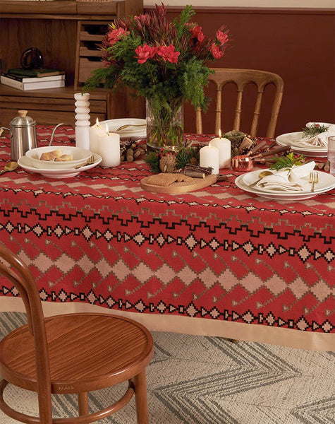 Red Christmas Holiday Tablecloth for Oval Table, Large Modern Rectangle Tablecloth for Dining Room Table, Square Table Covers for Kitchen, Farmhouse Table Cloth for Round Table-artworkcanvas