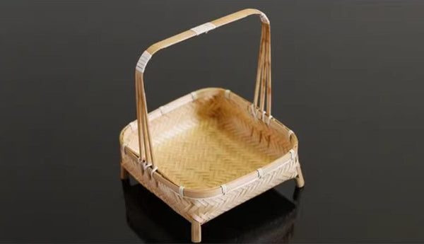 Lovely Cute Picnic Hand basket, Hand-woven Basket with Handle, Bamboo Basket for Food, Natural Fruit Basket, Kitchen Storage Baskets-artworkcanvas