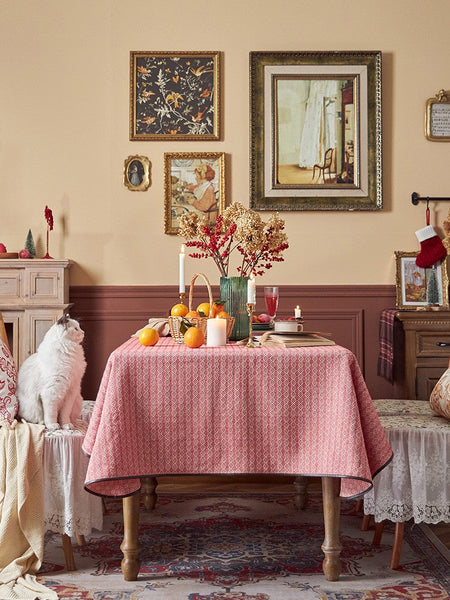 Simple Modern Rectangle Tablecloth for Dining Room Table, Knitted Plaid Embroidery Farmhouse Table Cloth, Square Tablecloth for Round Table-artworkcanvas
