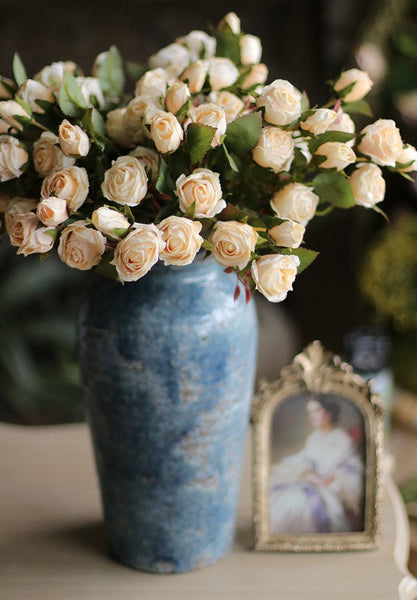 Wedding Artificial Flowers, 12 Branches of White Rose Flowers, White Rose Flower in Vase, Real Touch Flowers, Simple Flower Arrangement Ideas for Home Decoration-artworkcanvas