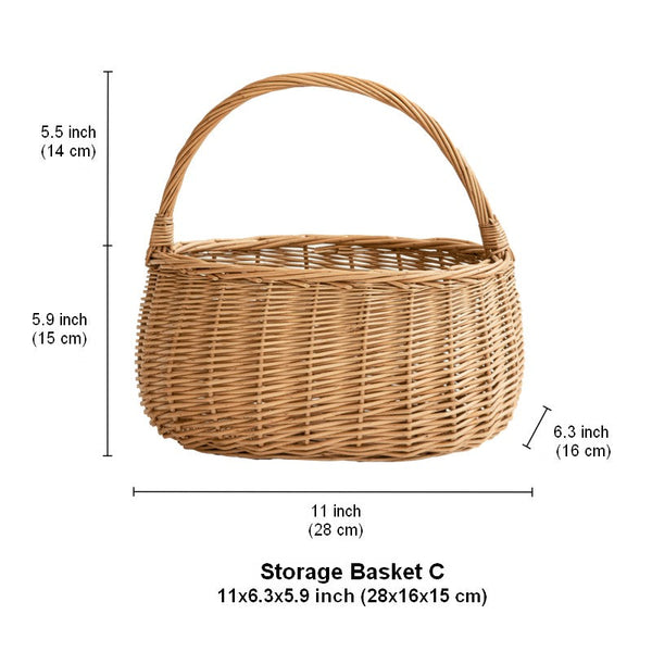 Wicker Storage Basket for Kitchen, Hand-woven Picnic Food Basket with Handle, Willow Weaving Baskets for Vegetable, Natural Fruit Basket, Storage Basket for Shelves-artworkcanvas