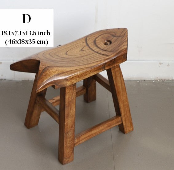 Solid Wood low Stool, Creative Shoe-changing Stool, Handmade Vintage Old Elm Wood Stool, Children's Wooden Stool, Sofa Stool, Dining Table Stool-artworkcanvas