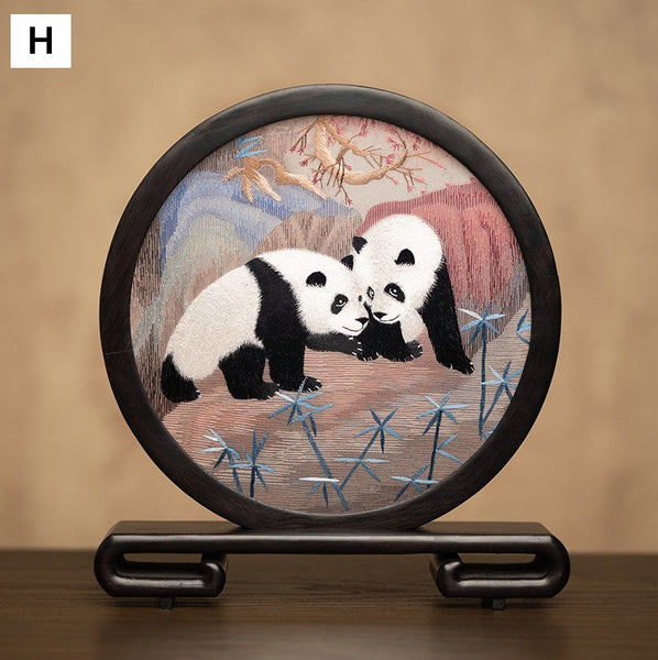Unique Birthday Gift, Exclusive Business Present Panda Embroidered Decor, Traditional Chinese Suzhou Embroidery Ornament, Premium Souvenir-artworkcanvas