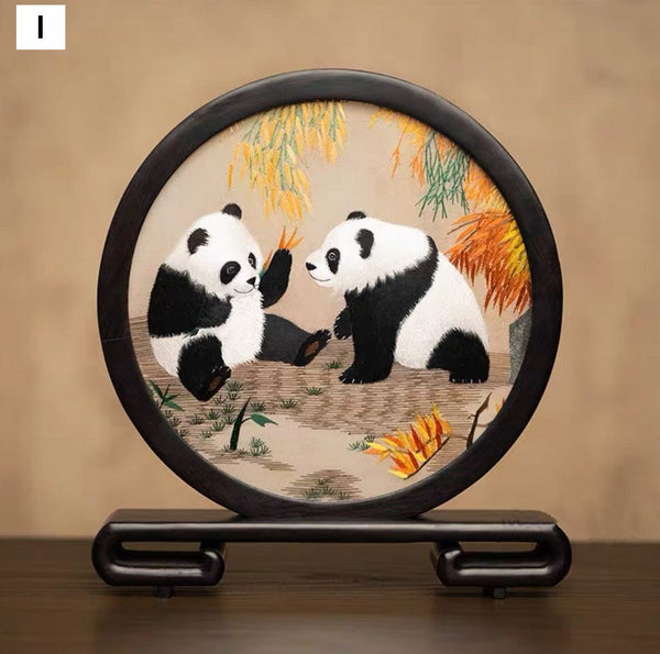 Unique Birthday Gift, Exclusive Business Present Panda Embroidered Decor, Traditional Chinese Suzhou Embroidery Ornament, Premium Souvenir-artworkcanvas