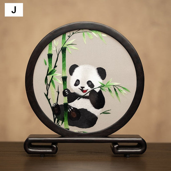 Unique Birthday Gift, Exclusive Business Present Panda Embroidered Decor, Traditional Chinese Suzhou Embroidery Ornament, Premium Souvenir-artworkcanvas