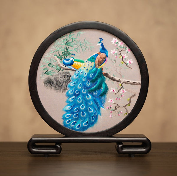 Traditional Chinese Suzhou Embroidery Ornament, Exclusive Business Present Peacock Embroidered Decor, Premium Souvenir, Unique Birthday Gift-artworkcanvas