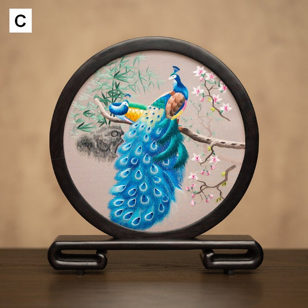 Traditional Chinese Suzhou Embroidery Ornament, Exclusive Business Present Peacock Embroidered Decor, Premium Souvenir, Unique Birthday Gift-artworkcanvas
