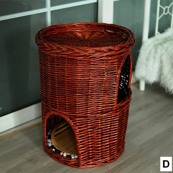 Triple-Layer Cat Bed, Large Cat House Basket with Washable Cushion for Indoor Cats and Dogs-artworkcanvas