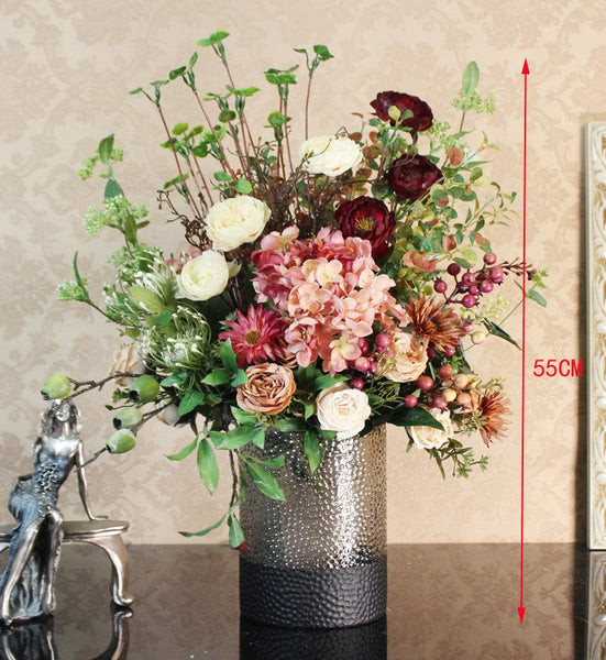 Amazing Artificial Floral Arrangement for Bedroom, Modern Large Bunch of Flowers Arrangement Interior Design, Creative Faux Silk Floral Bouquet Table Centerpiece-artworkcanvas