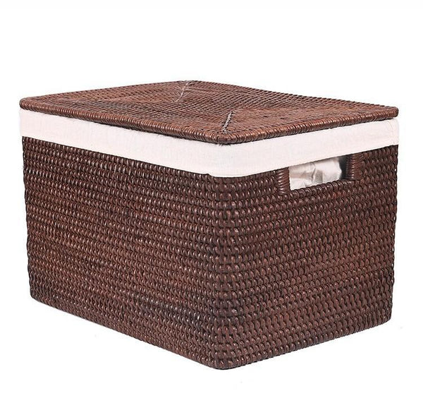 Storage Baskets for Bathroom, Rectangular Storage Baskets, Storage Basket with Lid, Storage Baskets for Clothes, Large Brown Rattan Storage Baskets-artworkcanvas