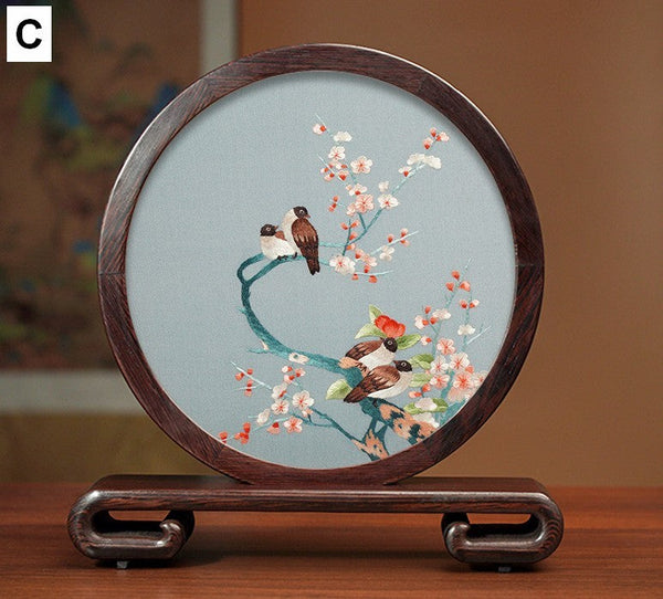 Traditional Chinese Suzhou Flower and Birds Silk Embroidery Ornaments, Exclusive Business Presents, Creative Birthday Gift, Premium Souvenir-artworkcanvas