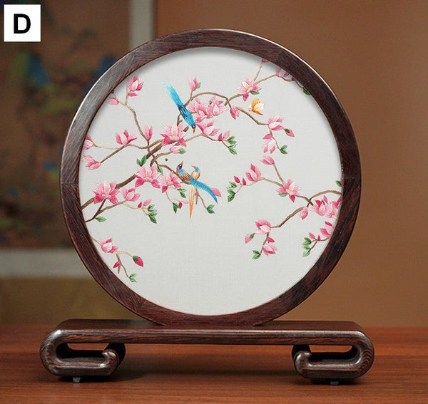 Traditional Chinese Suzhou Flower and Birds Silk Embroidery Ornaments, Exclusive Business Presents, Creative Birthday Gift, Premium Souvenir-artworkcanvas
