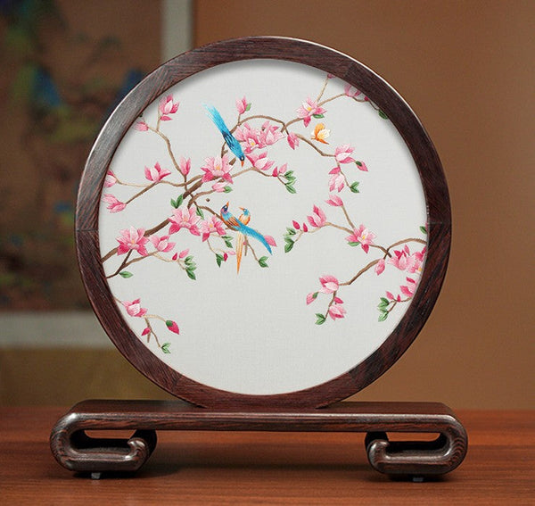 Traditional Chinese Suzhou Flower and Birds Silk Embroidery Ornaments, Exclusive Business Presents, Creative Birthday Gift, Premium Souvenir-artworkcanvas
