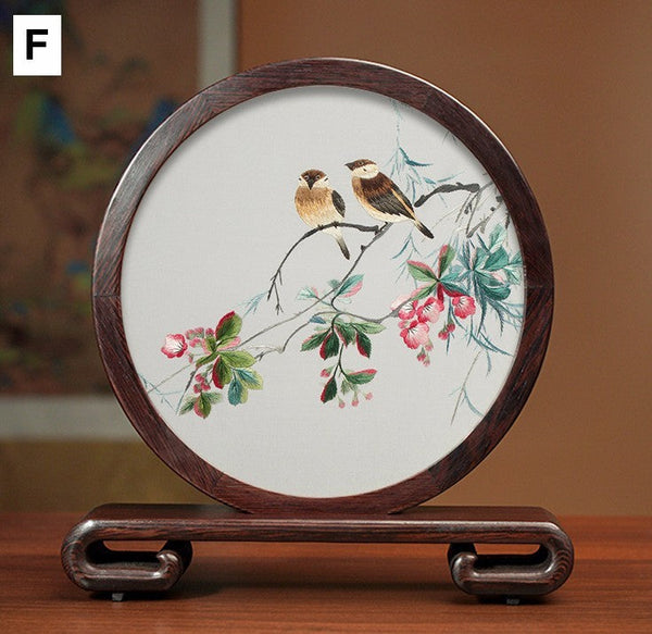 Traditional Chinese Suzhou Flower and Birds Silk Embroidery Ornaments, Exclusive Business Presents, Creative Birthday Gift, Premium Souvenir-artworkcanvas