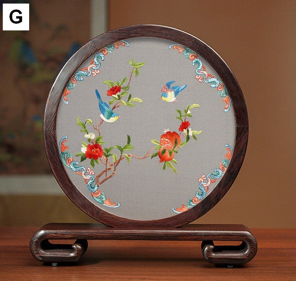 Traditional Chinese Suzhou Flower and Birds Silk Embroidery Ornaments, Exclusive Business Presents, Creative Birthday Gift, Premium Souvenir-artworkcanvas