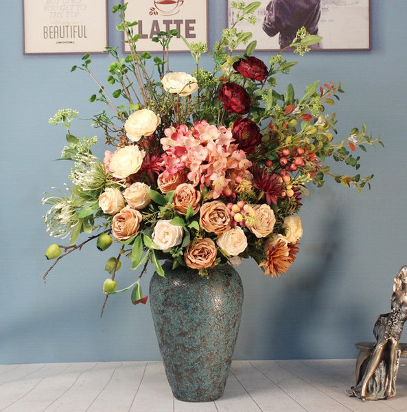 Amazing Artificial Floral Arrangement for Bedroom, Modern Large Bunch of Flowers Arrangement Interior Design, Creative Faux Silk Floral Bouquet Table Centerpiece-artworkcanvas