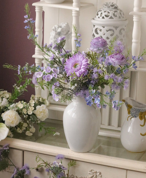 Artificial Floral for Living Room, Large Bunch of Purple Romantic Flowers for Bedroom, Beautiful Spring Flower Arrangement for Interior Design, Table Centerpiece-artworkcanvas