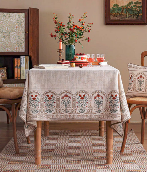 Rustic Farmhouse Table Cover for Kitchen, Flower Pattern Linen Tablecloth for Round Table, Modern Rectangle Tablecloth Ideas for Dining Room Table-artworkcanvas