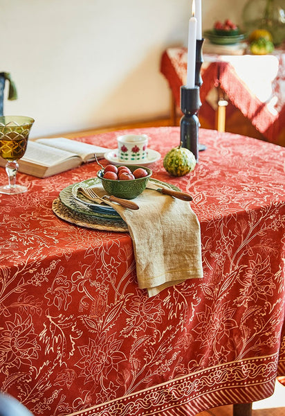 Red Christmas Flower Pattern Tablecloth for Oval Table, Large Modern Rectangle Tablecloth for Dining Room Table, Square Table Covers for Kitchen, Farmhouse Table Cloth for Round Table-artworkcanvas