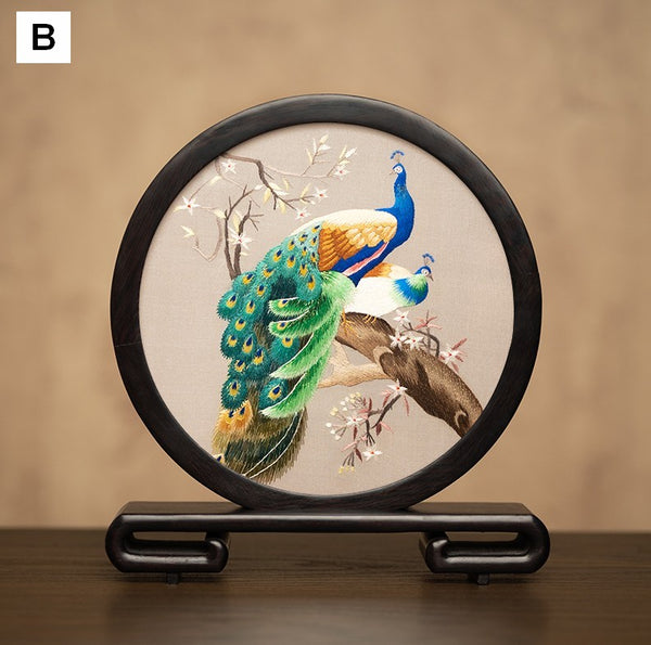 Traditional Chinese Suzhou Embroidery Ornament, Exclusive Business Present Peacock Embroidered Decor, Premium Souvenir, Unique Birthday Gift-artworkcanvas