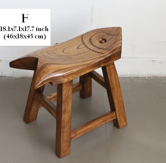 Solid Wood low Stool, Creative Shoe-changing Stool, Handmade Vintage Old Elm Wood Stool, Children's Wooden Stool, Sofa Stool, Dining Table Stool-artworkcanvas