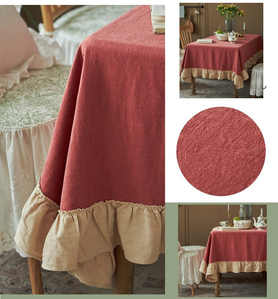 Square Tablecloth for Round Table, Red Modern Table Cloth, Ramie Tablecloth for Home Decoration, Extra Large Rectangle Tablecloth for Dining Room Table-artworkcanvas