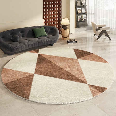 Large Contemporary Round Rugs, Geometric Modern Rugs for Bedroom, Modern Area Rugs under Coffee Table, Thick Round Rugs for Dining Room-artworkcanvas