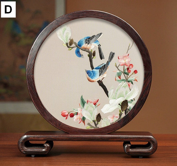 Beautiful Flower and Birds Silk Embroidery Ornaments, Traditional Chinese Suzhou Silk Embroidery, Exclusive Business Presents, Creative Birthday Gift, Premium Souvenir-artworkcanvas