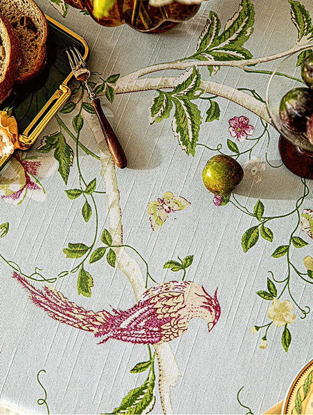 Singing Bird Tablecloth for Round Table, Kitchen Table Cover, Flower Table Cover for Dining Room Table, Modern Rectangle Tablecloth Ideas for Oval Table-artworkcanvas