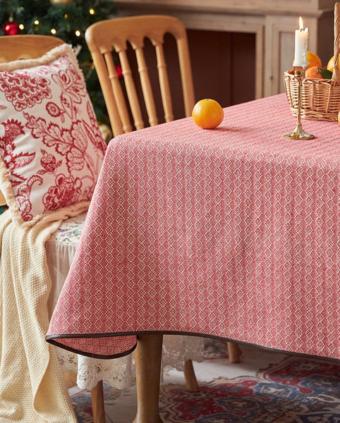 Simple Modern Rectangle Tablecloth for Dining Room Table, Knitted Plaid Embroidery Farmhouse Table Cloth, Square Tablecloth for Round Table-artworkcanvas