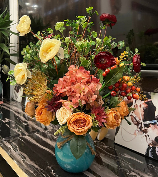 Amazing Artificial Floral Arrangement for Bedroom, Modern Large Bunch of Flowers Arrangement Interior Design, Creative Faux Silk Floral Bouquet Table Centerpiece-artworkcanvas