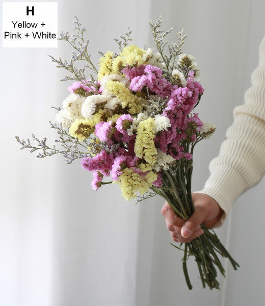 Dried Flowers, Flower Bunches, Dried Floral, A Bunch Dried Myosotis Flowers with Limoniums-artworkcanvas