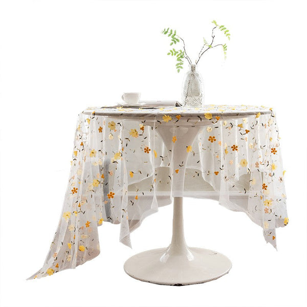 Yellow Flower Lace Tablecloths, Extra Large Rectangular Tablecloth for Oval Table, Lace Embroidered Table Covers, Rectangular Table Covers for Coffee Table-artworkcanvas