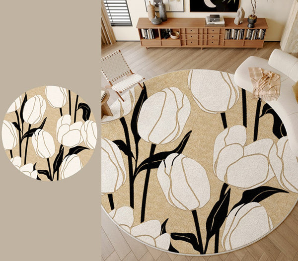 Tulip Circular Modern Rugs under Chairs, Geometric Round Rugs for Dining Room, Bedroom Abstract Modern Area Rugs, Contemporary Modern Rugs for Living Room-artworkcanvas
