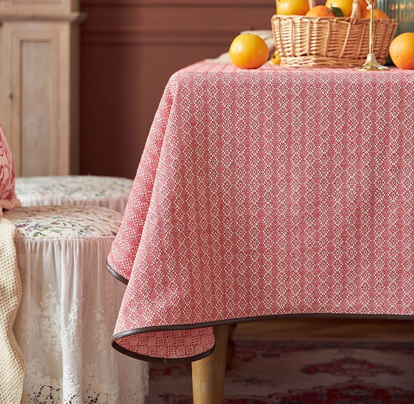 Simple Modern Rectangle Tablecloth for Dining Room Table, Knitted Plaid Embroidery Farmhouse Table Cloth, Square Tablecloth for Round Table-artworkcanvas