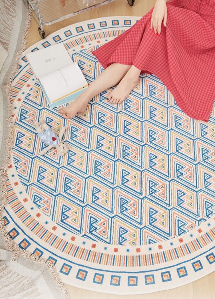 Abstract Contemporary Round Rugs for Dining Room, Circular Modern Rugs for Bathroom, Geometric Modern Rug Ideas for Living Room, Modern Rugs for Children's Room-artworkcanvas