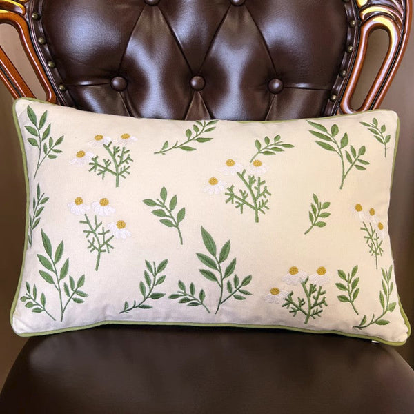 Spring Flower Sofa Decorative Pillows, Farmhouse Decorative Throw Pillows, Embroider Flower Cotton Pillow Covers, Flower Decorative Throw Pillows for Couch-artworkcanvas
