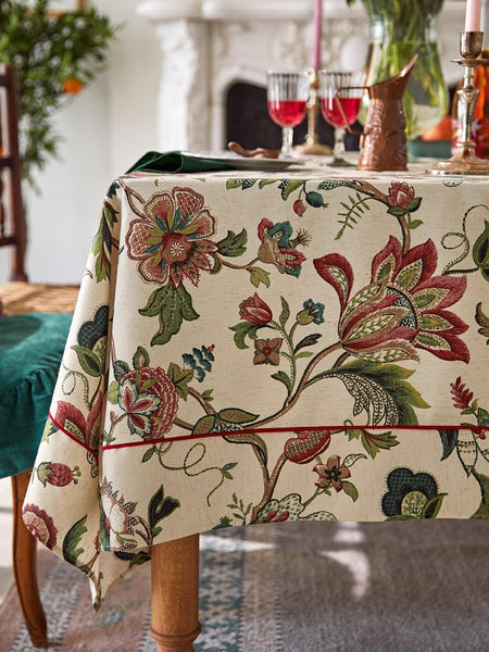 Spring Flower Table Cover for Kitchen, Large Modern Rectangular Tablecloth Ideas for Dining Room Table, Rustic Garden Floral Tablecloth for Round Table-artworkcanvas