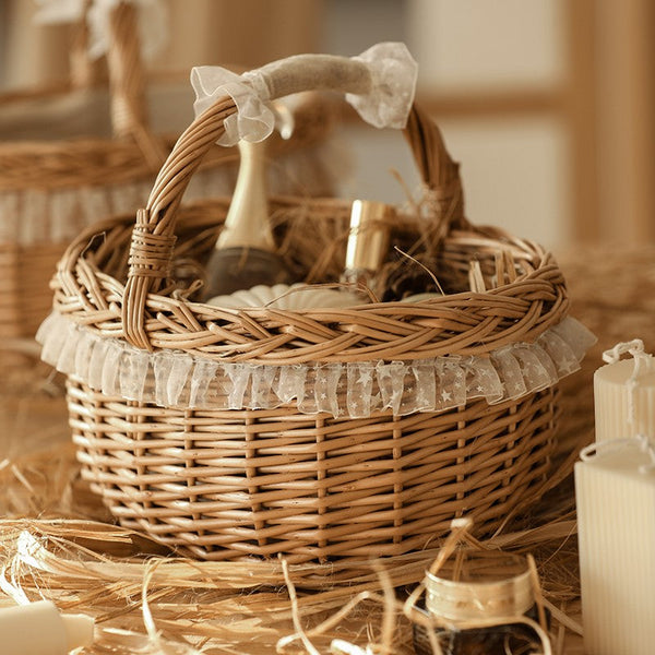 Storage Basket for Kitchen, Picnic Storage Basket with Handle, Hand-woven Wicker Storage Basket, Natural Fruit Basket, Willow Weaving Baskets for Shelves-artworkcanvas