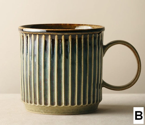 Unique Tea Cup, Creative Brown Green Ceramic Coffee Mugs, Large Modern Handmade Pottery Coffee Cup, Large Capacity Coffee Mugs-artworkcanvas