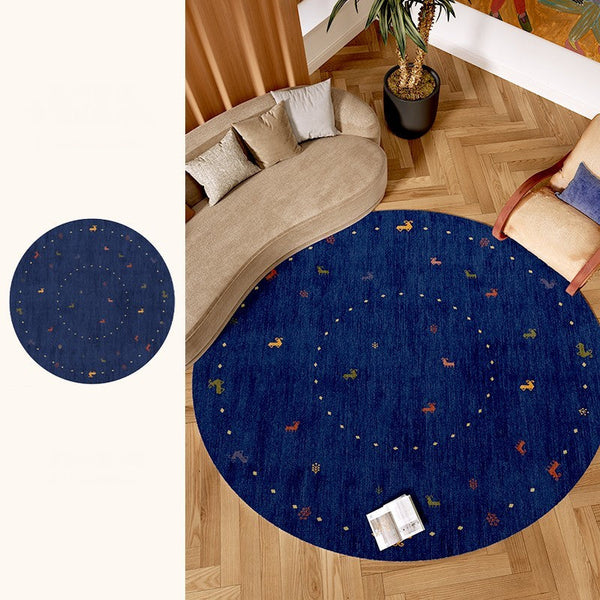 Blue Circular Modern Rugs for Bathroom, Geometric Modern Rug Ideas for Living Room, Modern Rugs for Children's Room, Abstract Contemporary Round Rugs for Dining Room-artworkcanvas