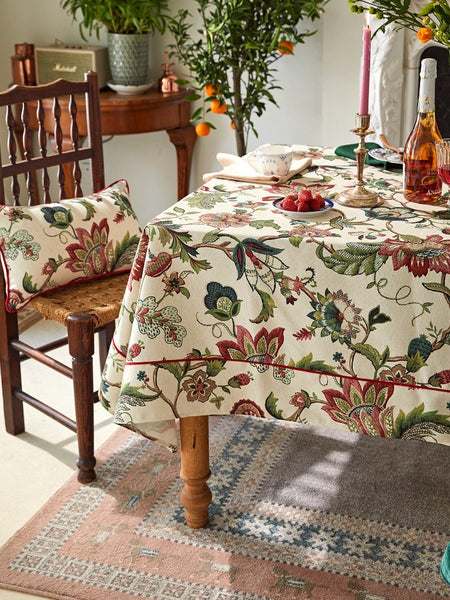Spring Flower Table Cover for Kitchen, Large Modern Rectangular Tablecloth Ideas for Dining Room Table, Rustic Garden Floral Tablecloth for Round Table-artworkcanvas