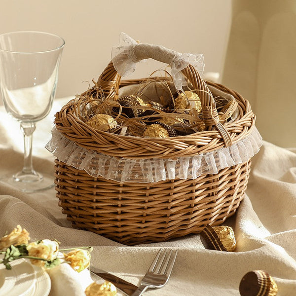 Storage Basket for Kitchen, Picnic Storage Basket with Handle, Hand-woven Wicker Storage Basket, Natural Fruit Basket, Willow Weaving Baskets for Shelves-artworkcanvas