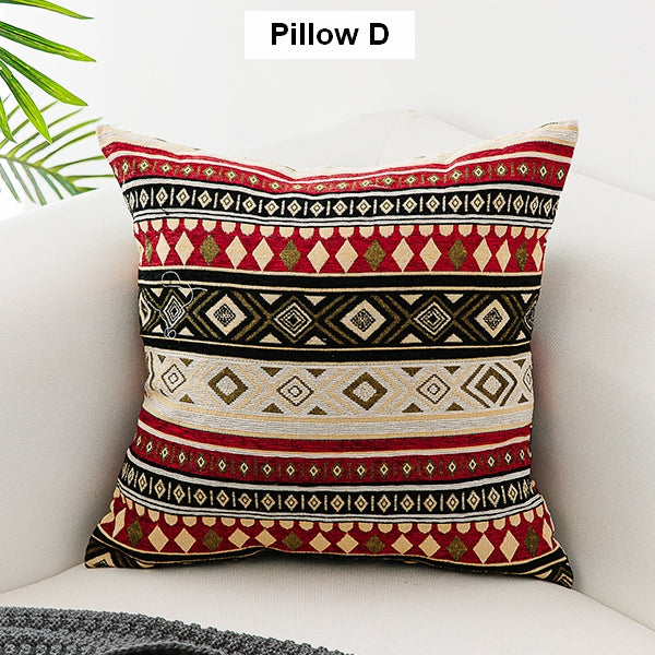 Unique Bohemian Decorative Sofa Pillows, Extra Large Geometric Pattern Chenille Throw Pillows, Oriental Throw Pillow for Couch-artworkcanvas